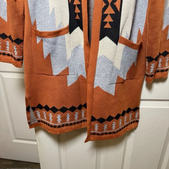 Women’s Cardigan Open Duster Southwestern Aztec Tribal Size L Long Sleeve - Picture 5 of 9